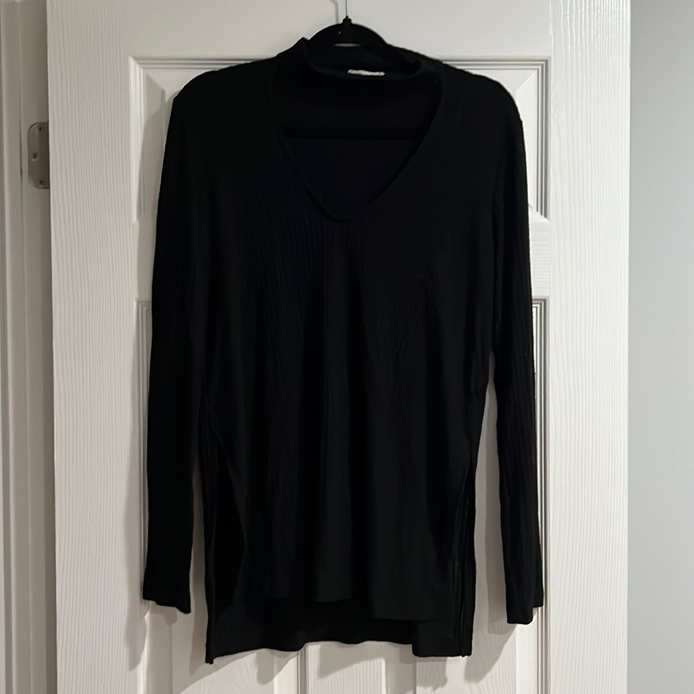 Black Long Mock Collar Long Sleeve Top